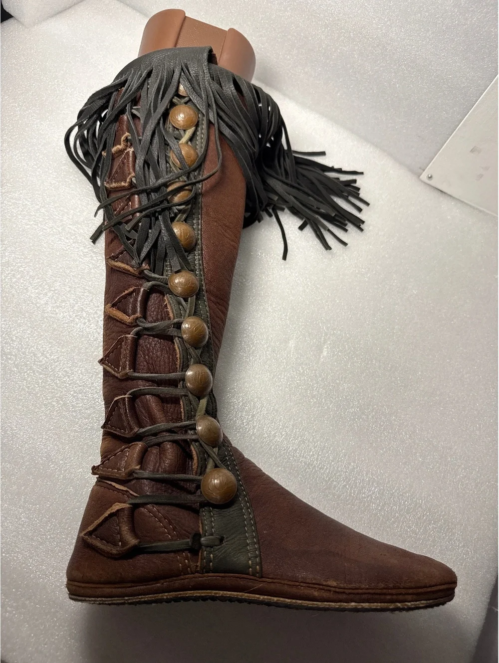 Vintage Handmade Leather Fringe Renaissance Boots Boho Festival Knee High